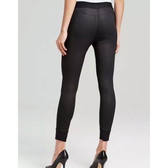 rag & bone Faux Leather Coated Leggings Stretch Ribbed Hem Cuffs Black S NWT - Picture 2 of 9